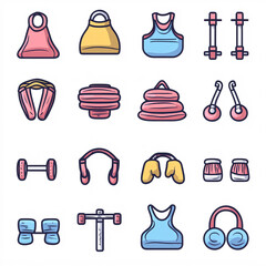 Fitness Equipment Icons Set