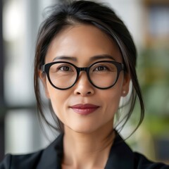 successful asian lady in mid 40's wearing glasses