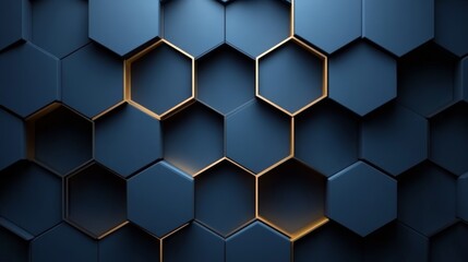 Wall Mural - Geometric hexagon background in dark blue and gold for modern design