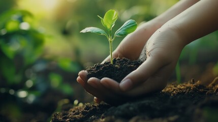 Canvas Print - Hands Holding a Sprout of a New Plant