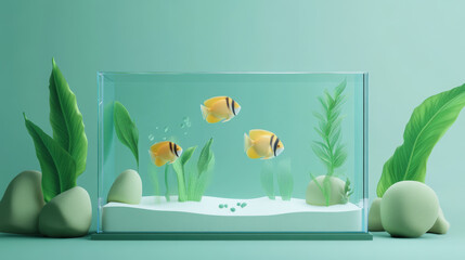 Wall Mural - A fish tank with a variety of fish swimming around