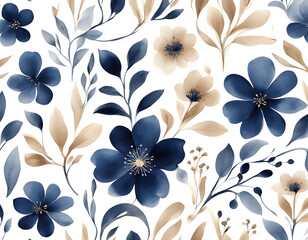 Wall Mural - Floral seamless pattern with abstract Blue and beige flowers background