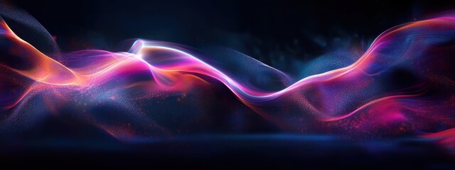 Wall Mural - cyberpunk particle waves, ethereal wave forms, futuristic quantum energy field, flux of neon light particles, transcendent digital hallucination, vivid motion blur, intense colors