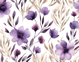 Wall Mural - Floral seamless pattern with abstract Purple and beige flowers background