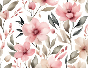 Wall Mural - Floral seamless pattern with abstract pink and beige flowers background