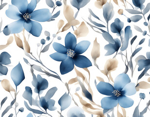 Wall Mural - Floral seamless pattern with abstract blue and beige flowers background