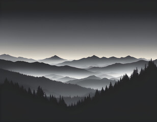 Wall Mural - Beautiful Black mountain silhouette landscape with fog in mountains background. 