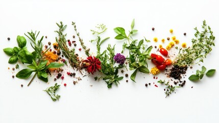 Wall Mural - Assortment of Fresh Herbs, Spices, and Flowers