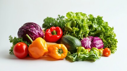 Wall Mural - Assortment of Fresh Vegetables on White Background