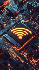 Sticker - Cpu showing wifi symbol with orange glowing circuit board