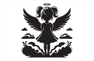 children angel little girl with wings of silhouette vector illustration