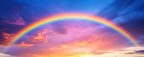 Canvas Print - Rainbow arching over vibrant sunset sky with