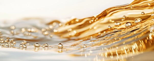 Canvas Print - Golden liquid flowing and forming bubbles