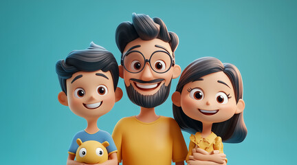 3d illustration set of smiling family characters. 3d girl. Illustrations
