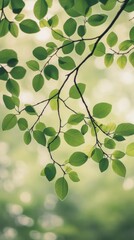 Poster - Sunlight filtering through fresh green leaves on branch