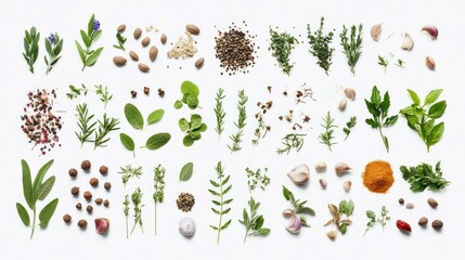 Wall Mural - Assortment of Fresh Herbs, Spices, and Garlic Cloves