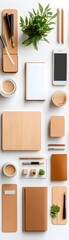 Poster - Flat lay of office supplies in brown and beige tones.