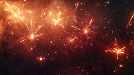 Abstract background new year, cheering crowd and gold fireworks and celebrating holiday, copy space, generative ai