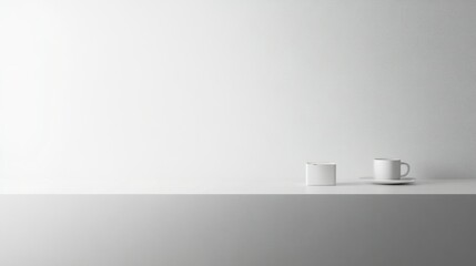 Wall Mural - White Coffee Cup and Saucer on a White Surface