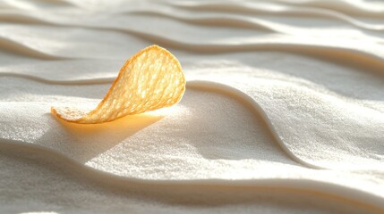 Canvas Print - A Single Potato Chip Resting on a White Surface with Wavy Lines