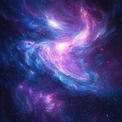 Wall Mural - Cosmic Nebula with Swirling Purple and Blue Gas Clouds