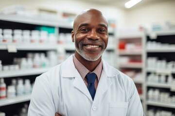 Wall Mural - Smiling portrait of a middle aged male pharmacy worker