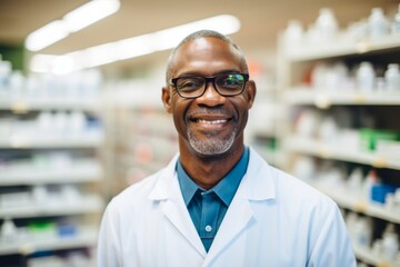 Wall Mural - Smiling portrait of a middle aged male pharmacy worker