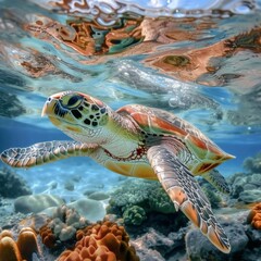 Wall Mural - a sea turtle swimming in the water