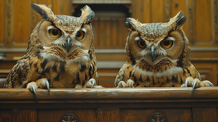 Two Owls on a Wooden Surface