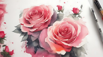 High quality an infinite abstract drawing in watercolor with beautiful roses illustration background design.