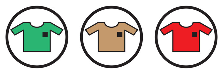 Wall Mural - t shirt icon set. unisex tshirt cloth apparel vector symbol in black filled and outlined style.