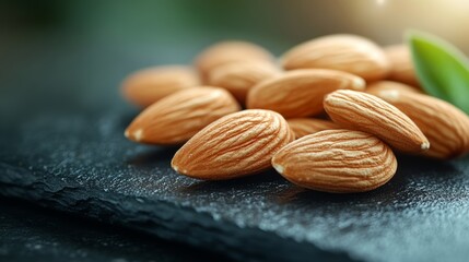 Close-up of almonds on a dark