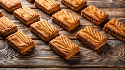 Wall Mural - Rectangular speculoos cakes arranged on a wooden table