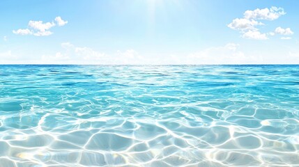 Serene Summer Bliss: Pristine Blue Sky and Calm Ocean Waves for Relaxing Coastal Concepts