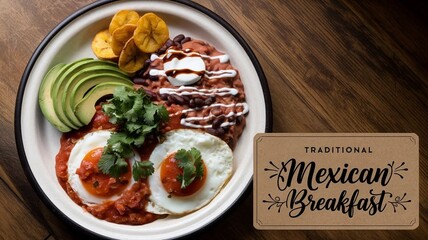 Traditional Mexican Breakfast With Eggs and Avocado