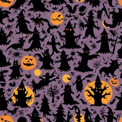 Halloween silhouette Background/5 unique layers of halloween pattern easy to color adjustment.