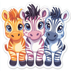 zebra animal cartoon cute illustration wildlife character art playful animals striped colorful fun friends children stickers smile nature fantasy zoo trio young happy baby animal 