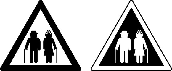 Canvas Print - Signs Elderly People. Warning Road Sign. Black and White Vector Icons