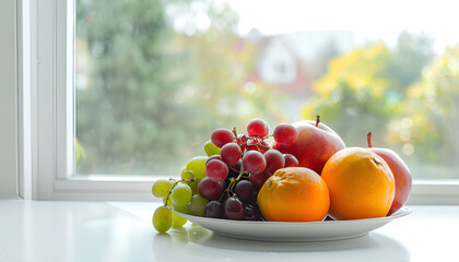 Wall Mural - Plate of ripe fruits on a table