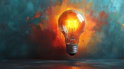 Wall Mural - Glowing lightbulb on colorful background.