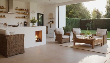 Poster - 3D rendering of a modern-styled living room with fireplace 33