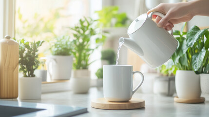 Pouring Hot Water into a Mug.