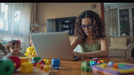 Canvas Print - The Mother with Laptop Scene