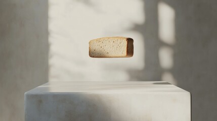 Wall Mural - A Slice of Bread Floating Above a White Platform