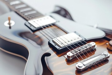 Modern electric guitar, white background, musical instrument