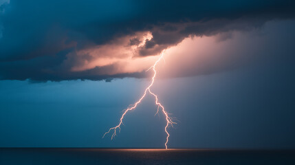 Poster - Dramatic Lightning Strike Over Ocean - Powerful Weather Photography