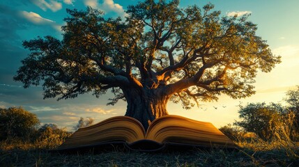 Wall Mural - baobab tree open book circus techno rave