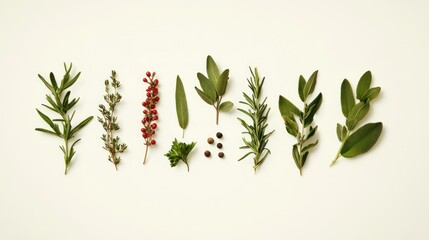 Wall Mural - Assorted Herbs and Spices Arranged on a White Background