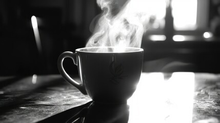 Sticker - A Steaming Mug of Coffee on a Table