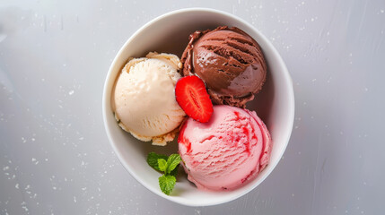 top view of ice cream scoops with various flavors